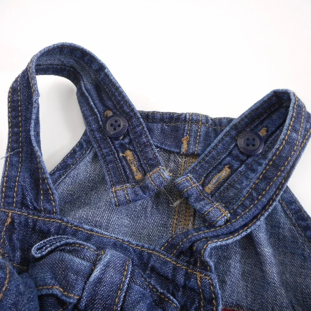 OshKosh B’gosh Baby Girl 9 Mo Denim Overall Dress Plaid Heart